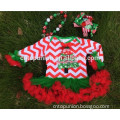 Christmas tree chevron baby romper with matching necklace and hair bow set